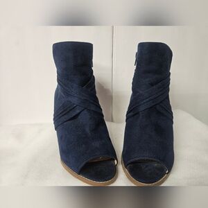 Women's Navy Suede Peep-Toe Ankle Boots